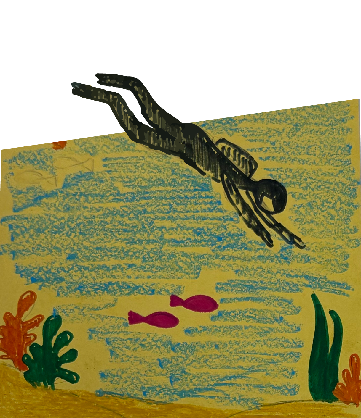 Crayon Scuba Diver Illustration