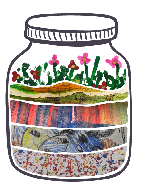 Sketch of layered jar with flowers